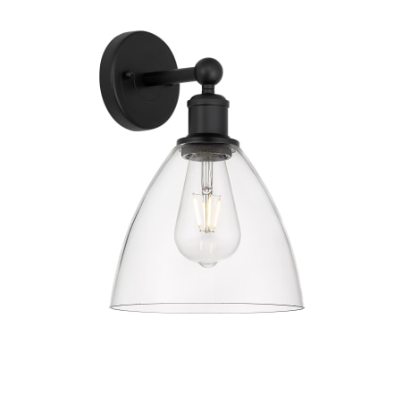 A large image of the Innovations Lighting 616-1W-12-8 Bristol Sconce Matte Black / Clear