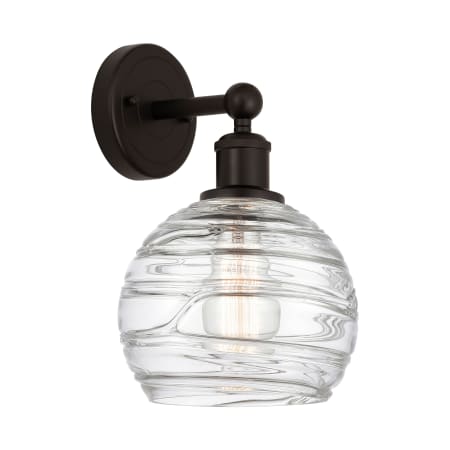 A large image of the Innovations Lighting 616-1W-13-8 Athens Sconce Oil Rubbed Bronze / Clear Deco Swirl