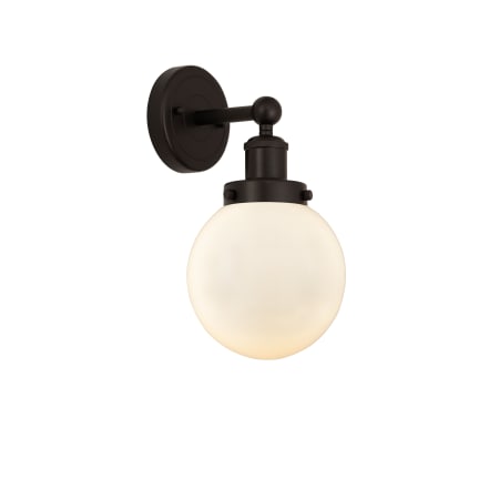 A large image of the Innovations Lighting 616-1W-10-7 Beacon Sconce Oil Rubbed Bronze / Matte White