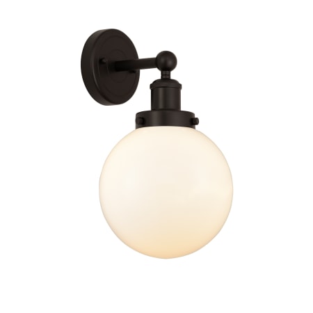 A large image of the Innovations Lighting 616-1W-10-7-L Beacon Sconce Oil Rubbed Bronze / Matte White