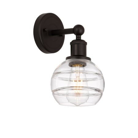 A large image of the Innovations Lighting 616-1W 10 6 Rochester Sconce Oil Rubbed Bronze / Clear