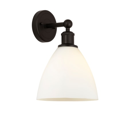 A large image of the Innovations Lighting 616-1W-12-8 Bristol Sconce Oil Rubbed Bronze / Matte White