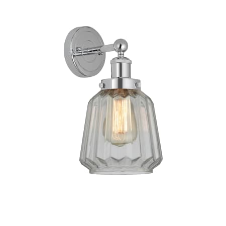 A large image of the Innovations Lighting 616-1W-10-7 Chatham Sconce Polished Chrome / Matte White