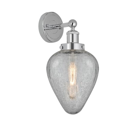 A large image of the Innovations Lighting 616-1W-12-6 Geneseo Sconce Polished Chrome / Clear Crackle