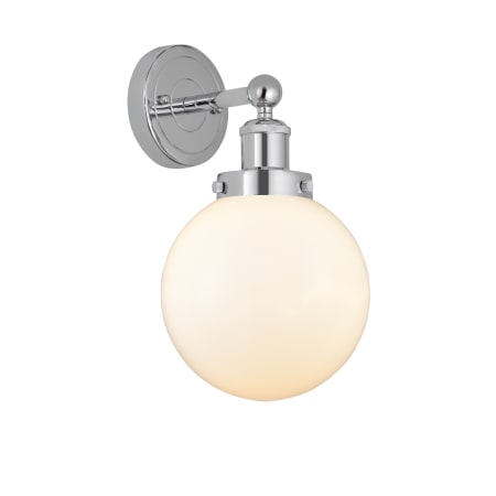 A large image of the Innovations Lighting 616-1W-10-7-L Beacon Sconce Polished Chrome / Matte White
