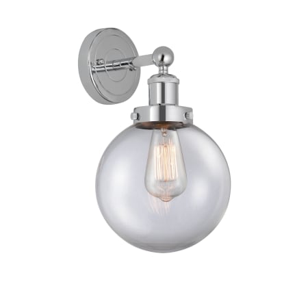 A large image of the Innovations Lighting 616-1W-10-7-L Beacon Sconce Polished Chrome / Clear