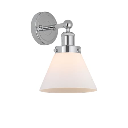 A large image of the Innovations Lighting 616-1W-12-8 Cone Sconce Polished Chrome / Matte White
