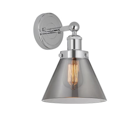A large image of the Innovations Lighting 616-1W-12-8 Cone Sconce Polished Chrome / Plated Smoke
