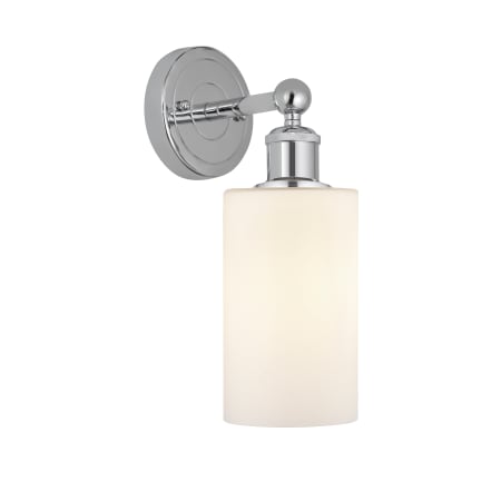 A large image of the Innovations Lighting 616-1W-11-4 Clymer Sconce Polished Chrome / Matte White