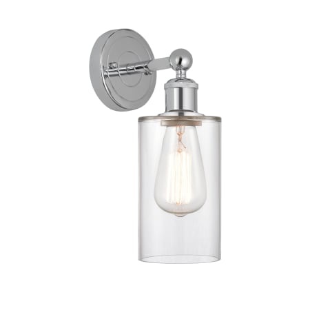 A large image of the Innovations Lighting 616-1W-11-4 Clymer Sconce Polished Chrome / Clear