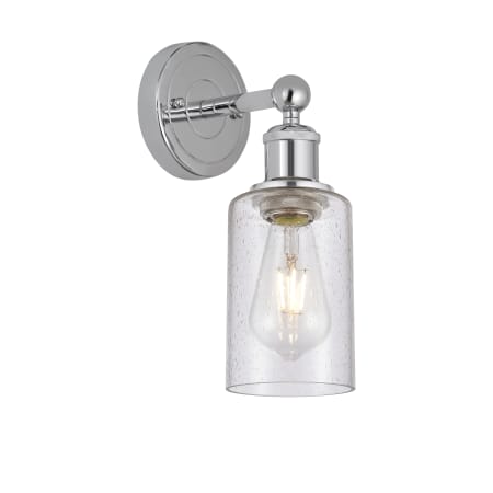 A large image of the Innovations Lighting 616-1W-11-4 Clymer Sconce Polished Chrome / Seedy