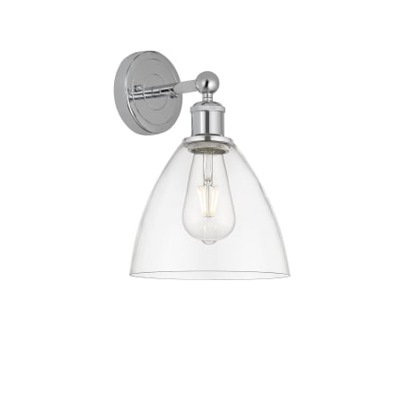 A large image of the Innovations Lighting 616-1W-12-8 Bristol Sconce Polished Chrome / Clear