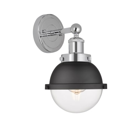 A large image of the Innovations Lighting 616-1W-12-7 Hampden Sconce Polished Chrome / Matte Black / Clear