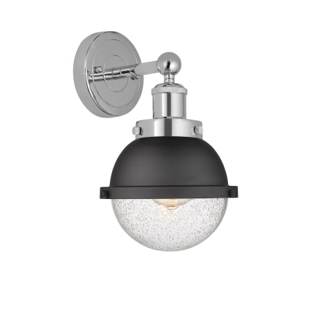 A large image of the Innovations Lighting 616-1W-12-7 Hampden Sconce Polished Chrome / Matte Black / Seedy