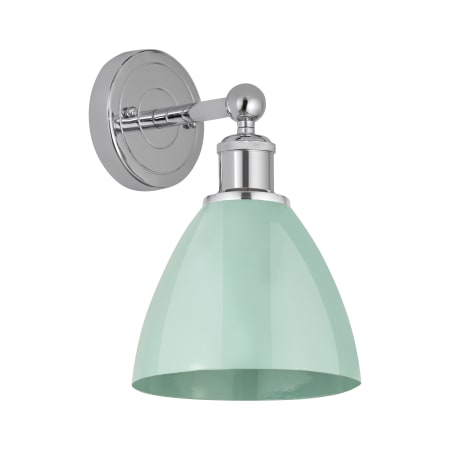 A large image of the Innovations Lighting 616-1W-12-8 Plymouth Dome Sconce Polished Chrome / Seafoam