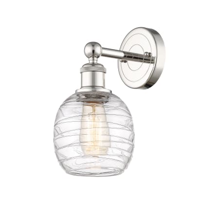 A large image of the Innovations Lighting 616-1W-12-6 Belfast Sconce Polished Nickel / Deco Swirl