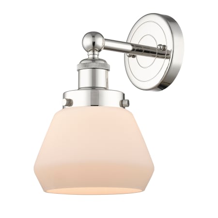 A large image of the Innovations Lighting 616-1W-10-7 Fulton Sconce Polished Nickel / Matte White