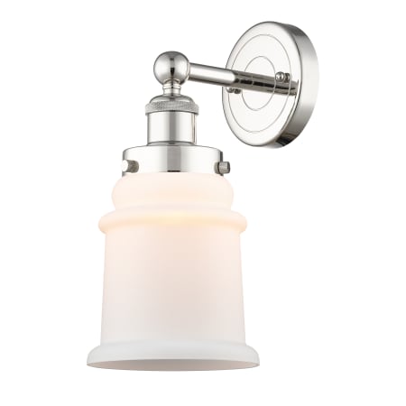 A large image of the Innovations Lighting 616-1W-13-6 Canton Sconce Polished Nickel / Matte White