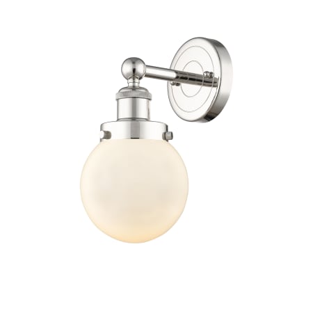 A large image of the Innovations Lighting 616-1W-10-7 Beacon Sconce Polished Nickel / Matte White