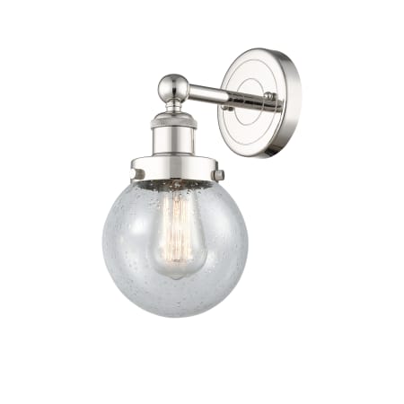 A large image of the Innovations Lighting 616-1W-10-7 Beacon Sconce Polished Nickel / Seedy