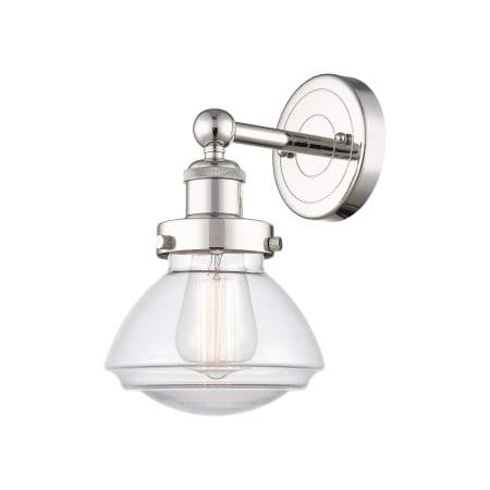 A large image of the Innovations Lighting 616-1W-10-7 Olean Sconce Polished Nickel / Clear