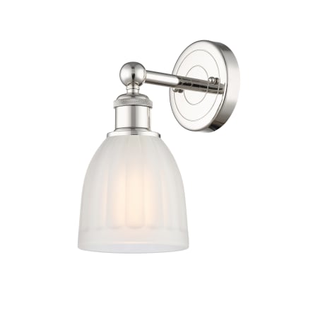 A large image of the Innovations Lighting 616-1W-12-6 Brookfield Sconce Polished Nickel / White
