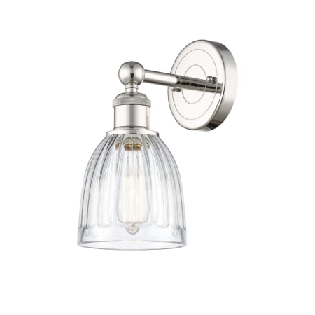 A large image of the Innovations Lighting 616-1W-12-6 Brookfield Sconce Polished Nickel / Clear