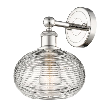 A large image of the Innovations Lighting 616-1W 11 8 Ithaca Sconce Polished Nickel