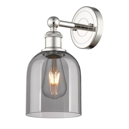 A large image of the Innovations Lighting 616-1W 12 6 Bella Sconce Polished Nickel / Light Smoke
