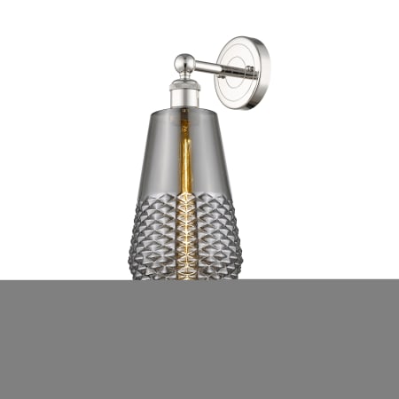 A large image of the Innovations Lighting 616-1W-19-7 Windham Sconce Polished Nickel / Smoked