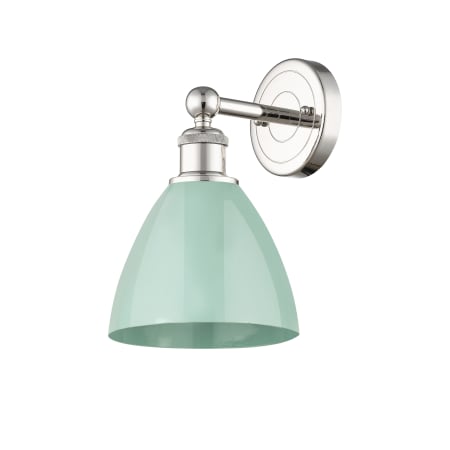 A large image of the Innovations Lighting 616-1W-12-8 Plymouth Sconce Polished Nickel / Seafoam