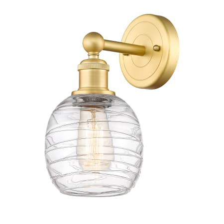 A large image of the Innovations Lighting 616-1W-12-6 Belfast Sconce Satin Gold / Deco Swirl