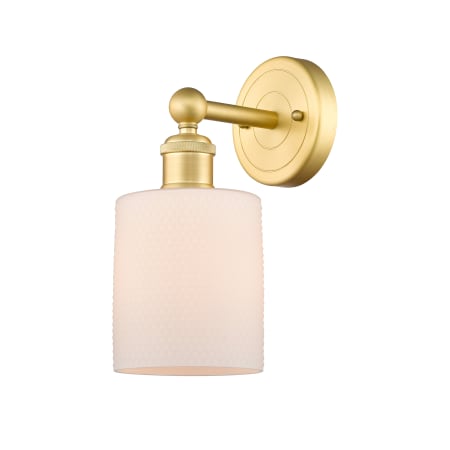 A large image of the Innovations Lighting 616-1W-12-5 Cobbleskill Sconce Satin Gold / Matte White