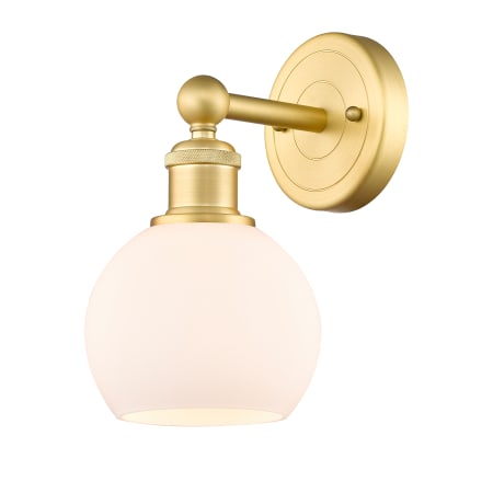 A large image of the Innovations Lighting 616-1W-11-6 Athens Sconce Satin Gold / Matte White