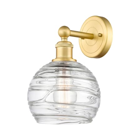 A large image of the Innovations Lighting 616-1W-13-8 Athens Sconce Satin Gold / Clear Deco Swirl