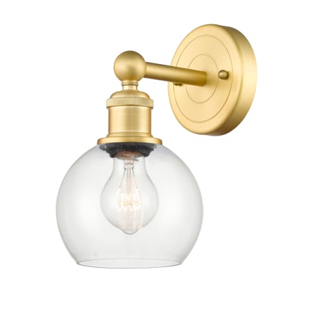 A large image of the Innovations Lighting 616-1W-11-6 Athens Sconce Satin Gold / Clear