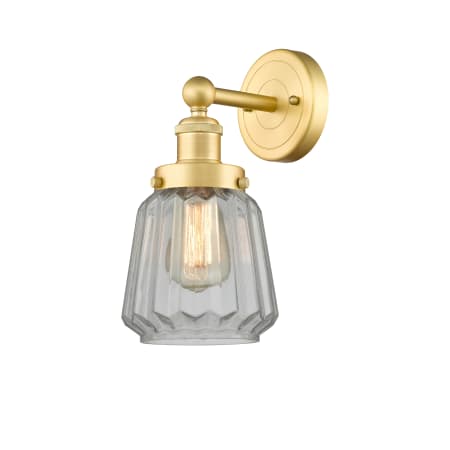 A large image of the Innovations Lighting 616-1W-10-7 Chatham Sconce Satin Gold / Clear
