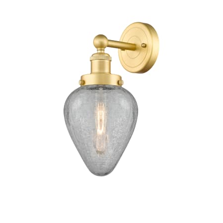 A large image of the Innovations Lighting 616-1W-12-6 Geneseo Sconce Satin Gold / Clear Crackled