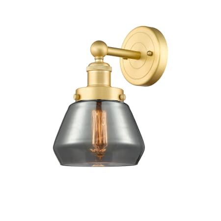 A large image of the Innovations Lighting 616-1W-10-7 Fulton Sconce Satin Gold / Plated Smoke