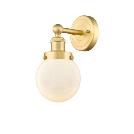 A large image of the Innovations Lighting 616-1W-10-7 Beacon Sconce Satin Gold / Matte White