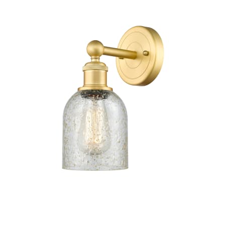 A large image of the Innovations Lighting 616-1W-12-5 Caledonia Sconce Satin Gold / Mica