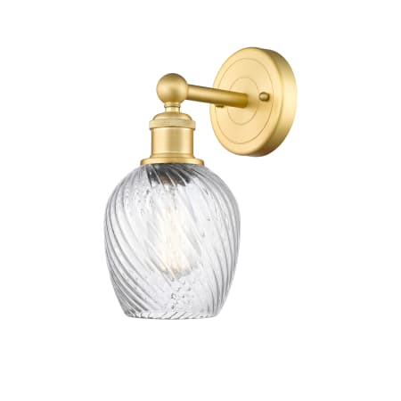 A large image of the Innovations Lighting 616-1W-12-5 Salina Sconce Satin Gold / Clear Spiral Fluted