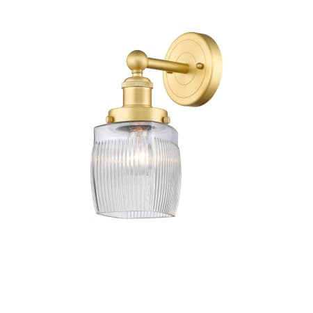 A large image of the Innovations Lighting 616-1W-12-6 Colton Sconce Satin Gold / Clear Halophane