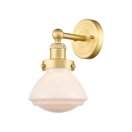 A large image of the Innovations Lighting 616-1W-10-7 Olean Sconce Satin Gold / Matte White