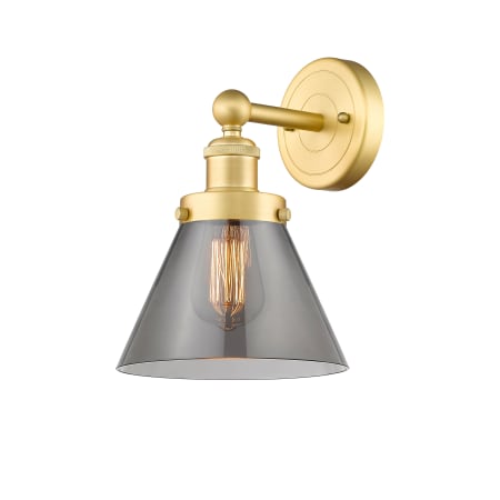 A large image of the Innovations Lighting 616-1W-12-8 Cone Sconce Satin Gold / Plated Smoke