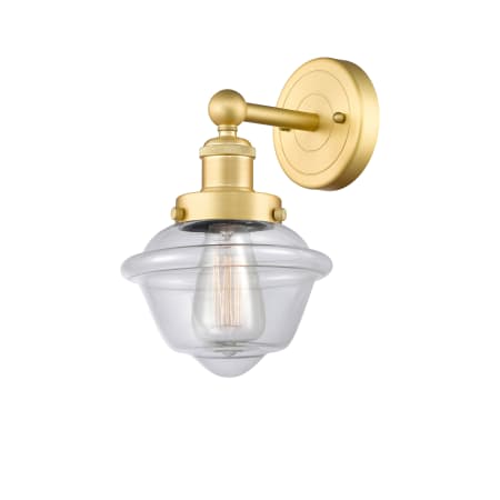 A large image of the Innovations Lighting 616-1W-10-7 Oxford Sconce Satin Gold / Clear