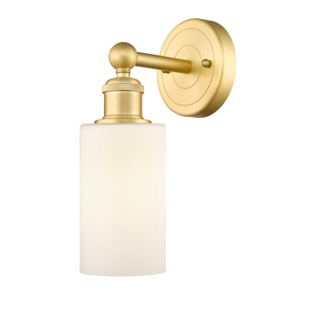 A large image of the Innovations Lighting 616-1W-11-4 Clymer Sconce Satin Gold / Matte White