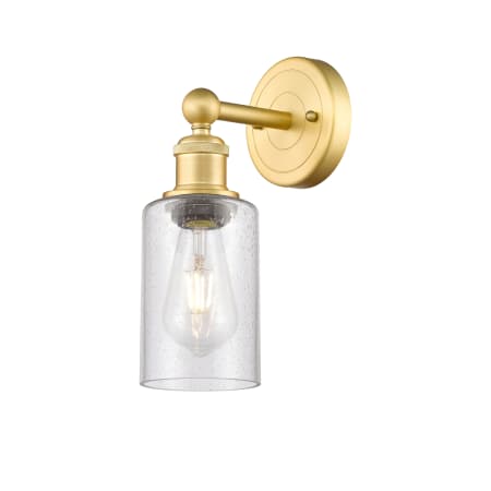 A large image of the Innovations Lighting 616-1W-11-4 Clymer Sconce Satin Gold / Seedy