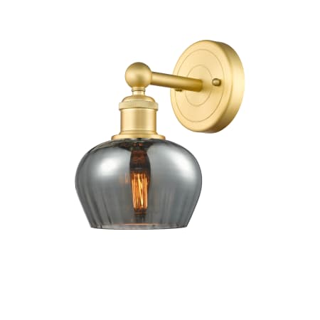 A large image of the Innovations Lighting 616-1W-10-7 Fenton Sconce Satin Gold / Plated Smoke