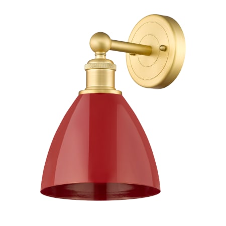 A large image of the Innovations Lighting 616-1W-12-8 Plymouth Sconce Satin Gold / Red